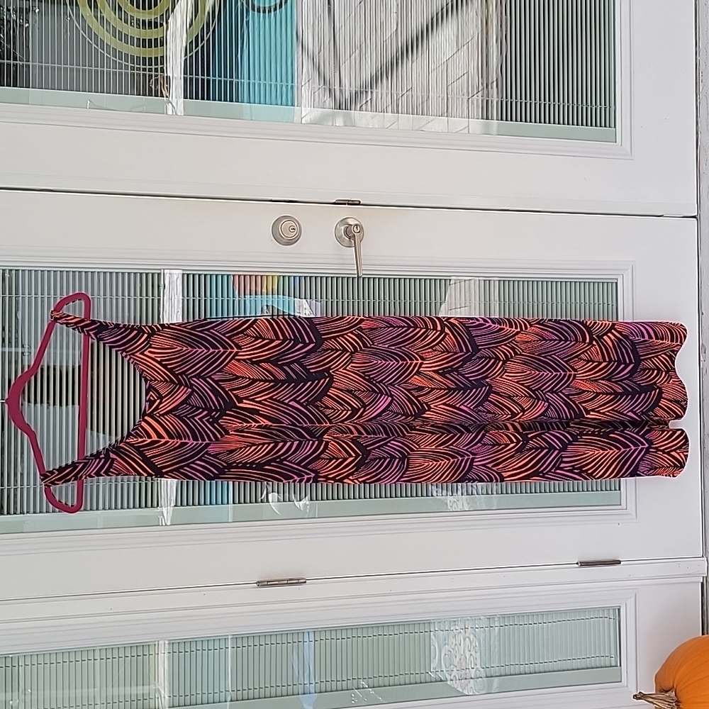 Trina Turk Maxi Dress Resort Wear Sz L Feather Print